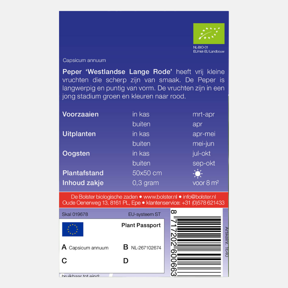 Peper 'Westlandse Lange Rode' BIO