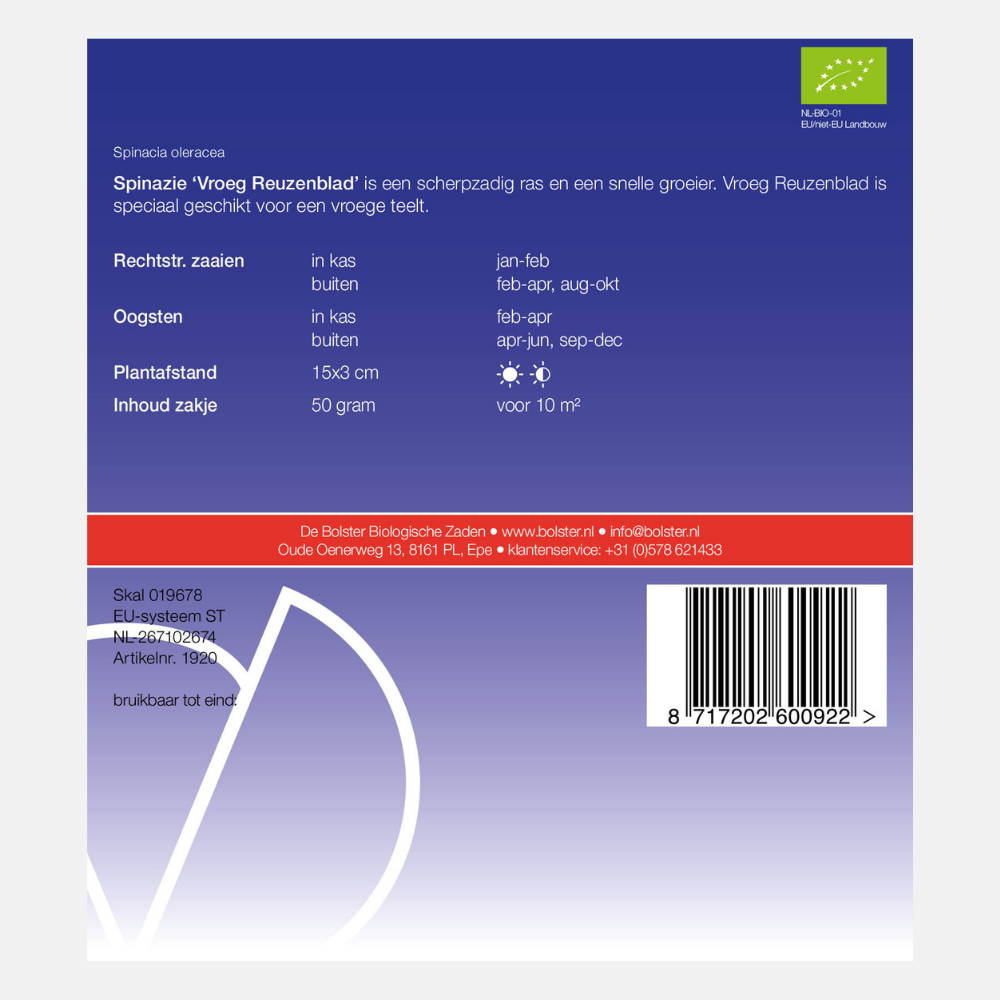 Spinazie 'Vroeg Reuzenblad' BIO