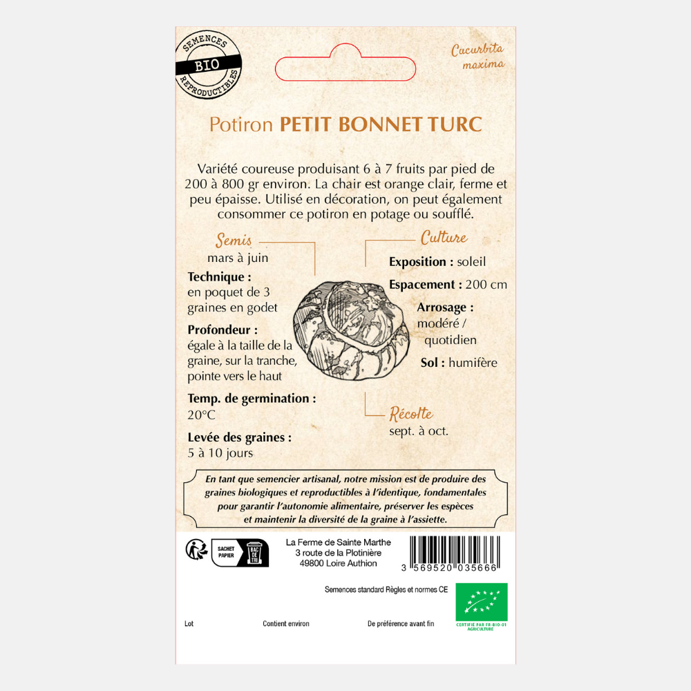 Pompoen 'Turkse Muts' BIO