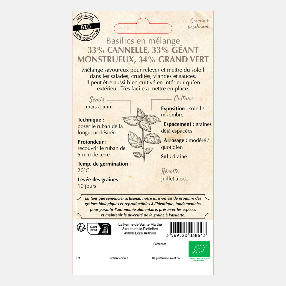Mélange de graines de basilic BIO