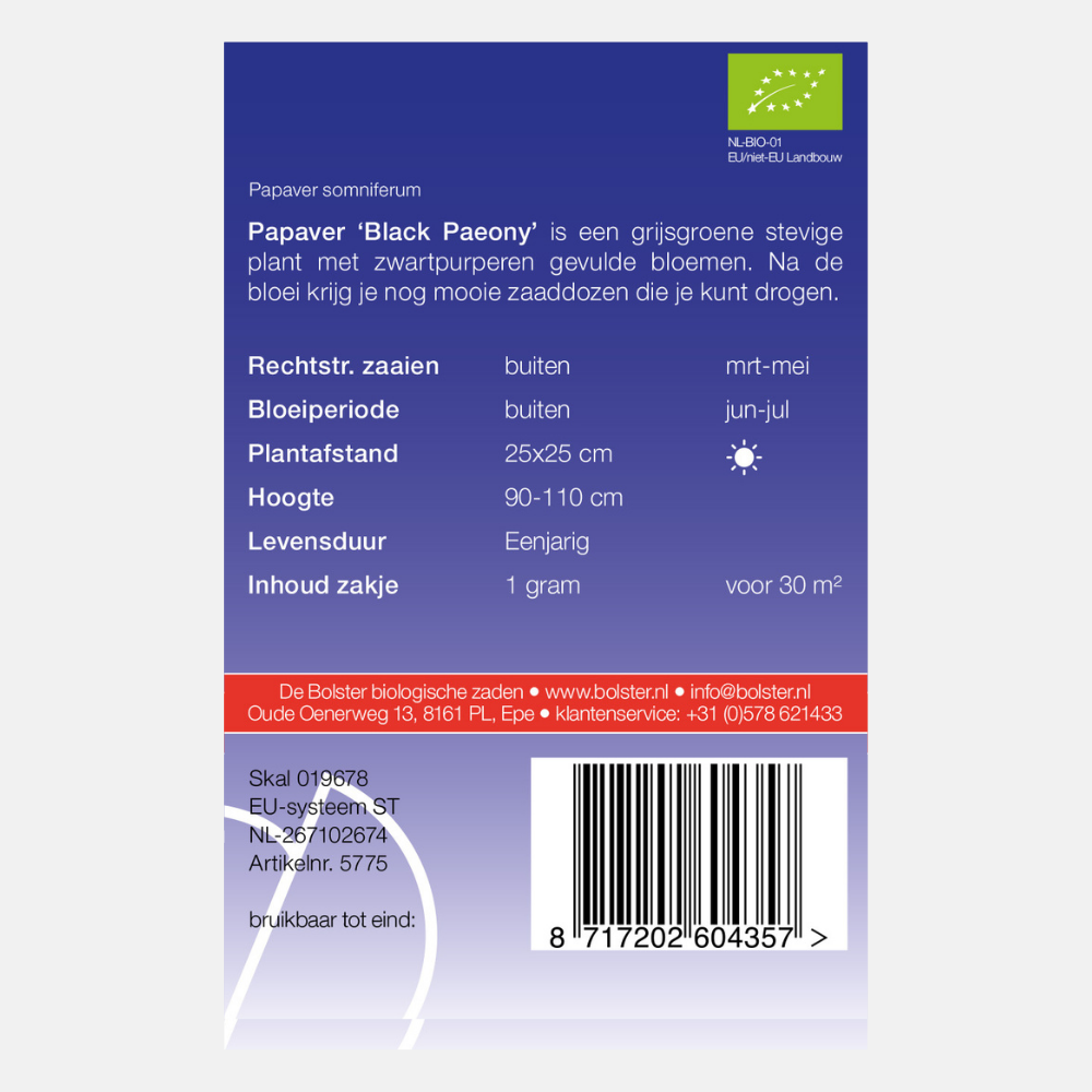 Papaver 'Black Paeony' BIO