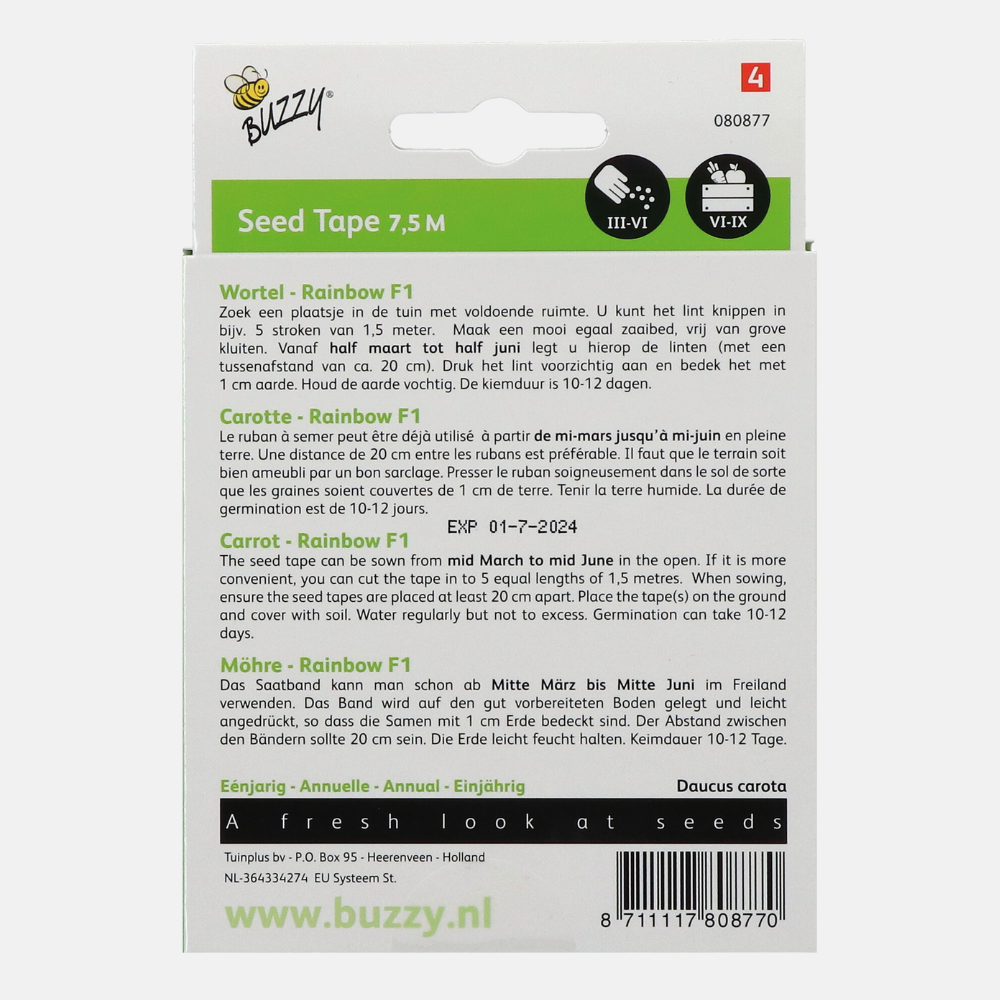 Zaailint Zaadband 'Wortel Rainbow' F1