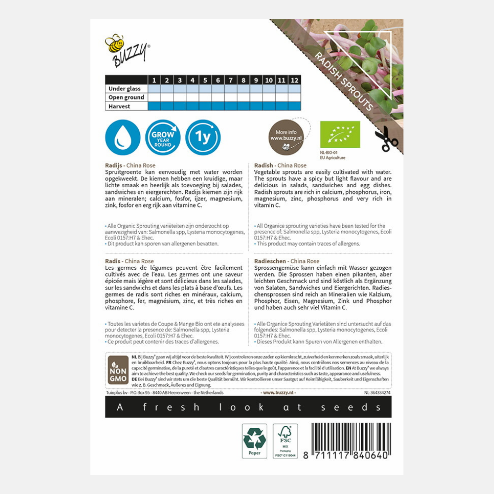 Kiemgroenten Radijs 'China Rose' BIO