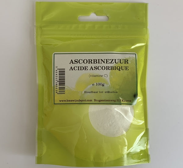 Ascorbinezuur (vitamine C) 100 gram voorkomt verkleuren van most (cider of fruitwijn)