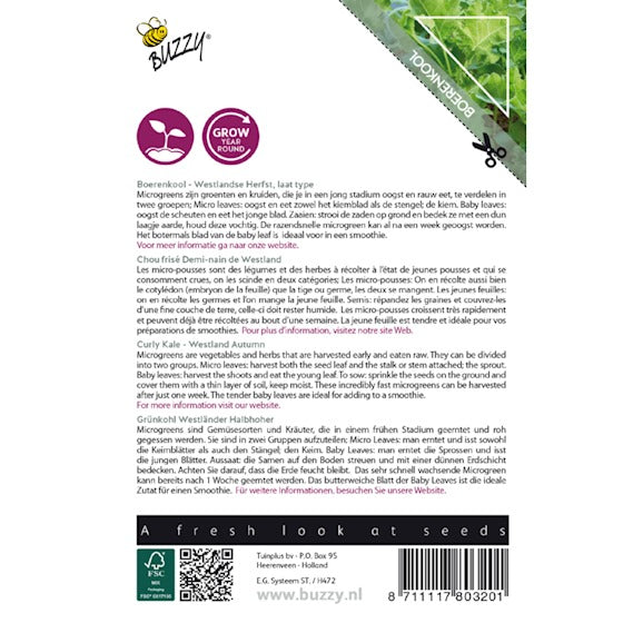 Buzzy Microgreens kiemgroenten. Boerenkool 1 gram