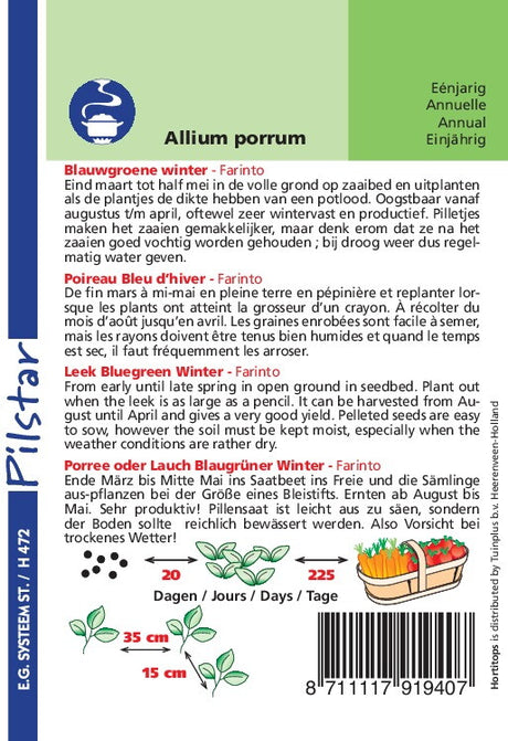 Poireau bleu-vert graines de pilule d'hiver Farinto environ 200 pilules
