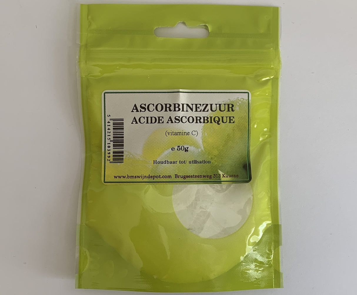 Ascorbinezuur (vitamine C) 50g voorkomt verkleuren van most (cider of fruitwijn)