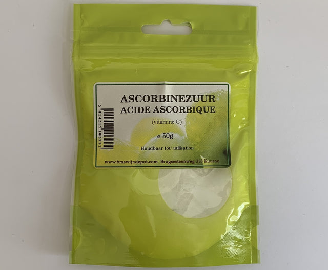 Ascorbinezuur (vitamine C) 50g voorkomt verkleuren van most (cider of fruitwijn)