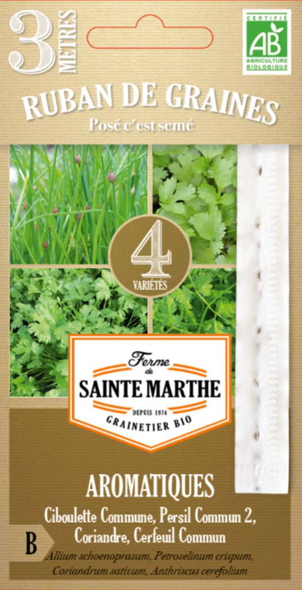 Ruban de graines 3 mètres mélange d'herbes (ciboulette, persil, coriandre et cerfeuil) graines BIO