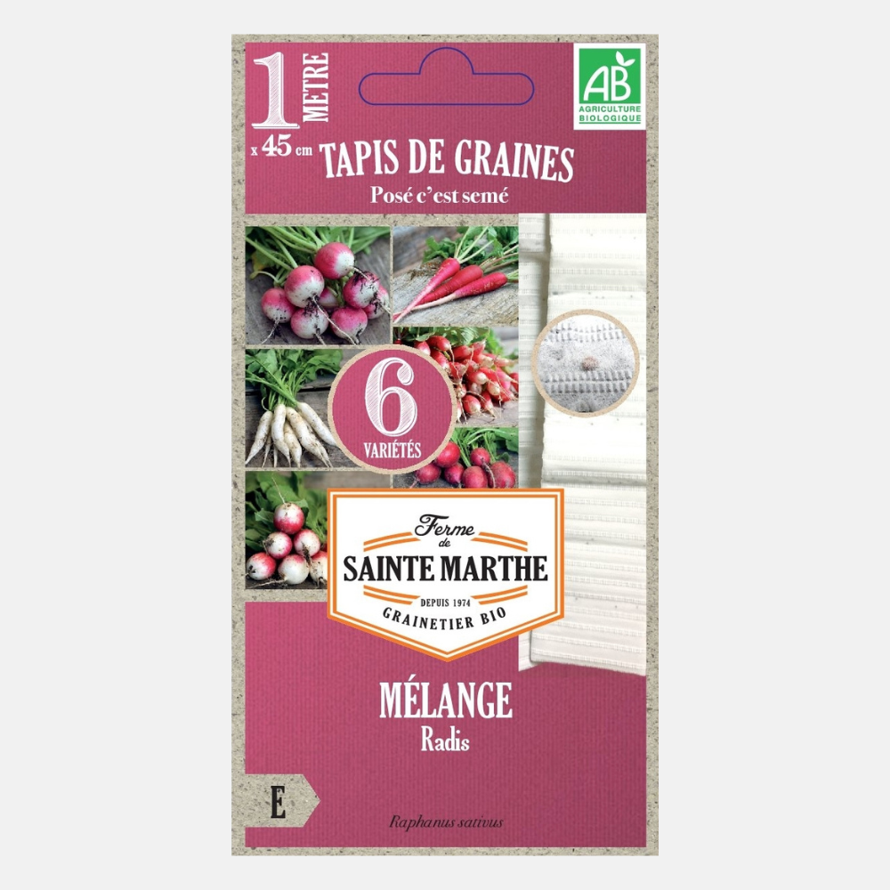 Boite de tapis de graines (1m x 45cm) Radis 6 variétés BIO