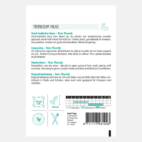 Oost-Indische kers  Tom Thumb enkelbloemig Gemengd laag - inh.: 3 gram