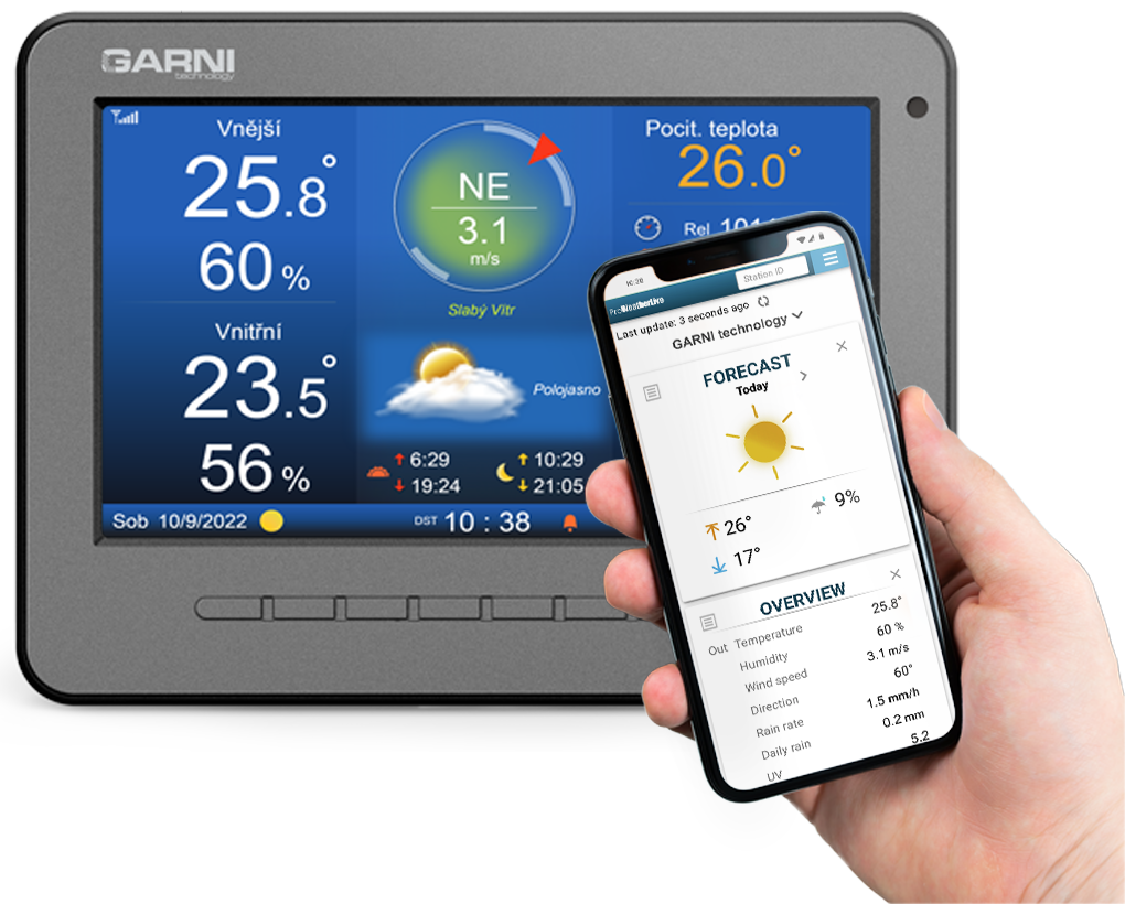 Station météo avancée 7 en 1 avec WiFi - consultable en ligne (GARNI 3015 Arcus)