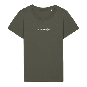 Dames t-shirt 'zuurpruim' geborduurd