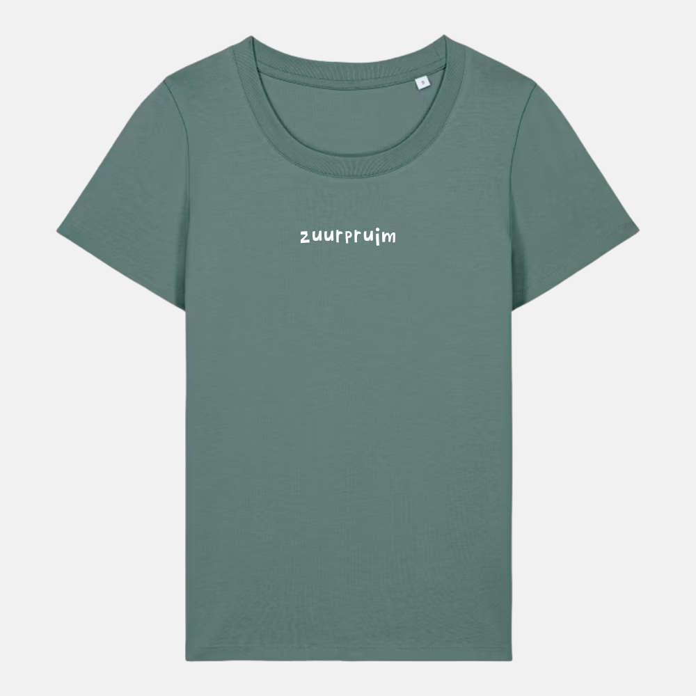Dames t-shirt - Zuurpruim geborduurd