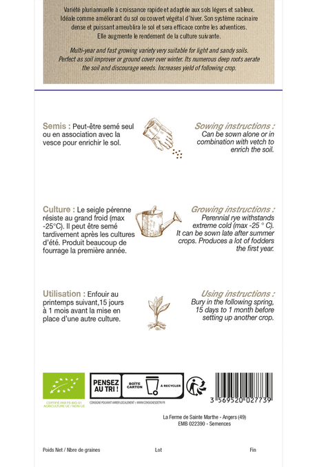 Mehrjähriger Roggen - für 20 m² BIO-Samen